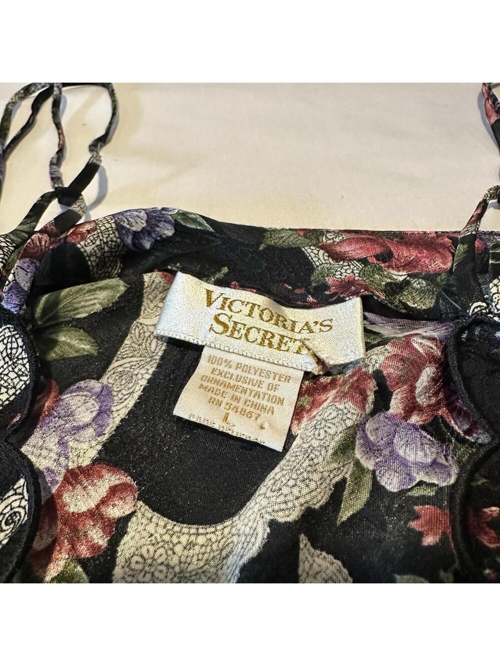 Vintage Victoria’s Secret Black Floral Pajama Lingerie Cropped Cami Top Sz Large - Picture 10 of 11